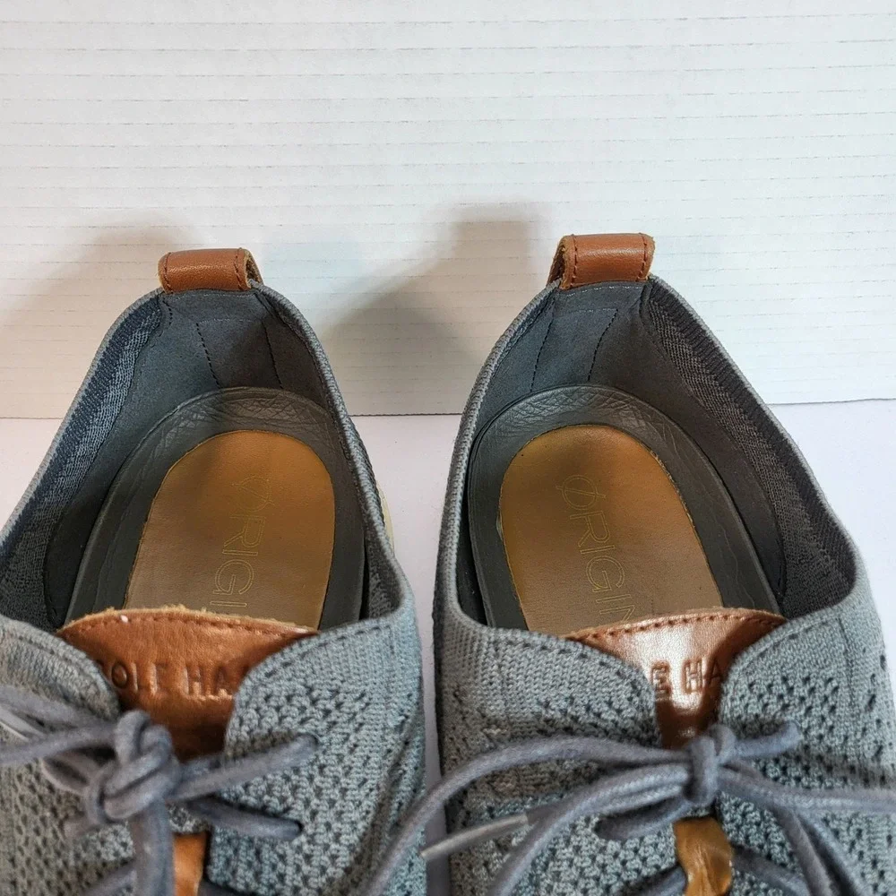 Cole Haan Grand Stitchlite‎ Wingtip Oxford Mens Gray Knit Leather Shoes 11M